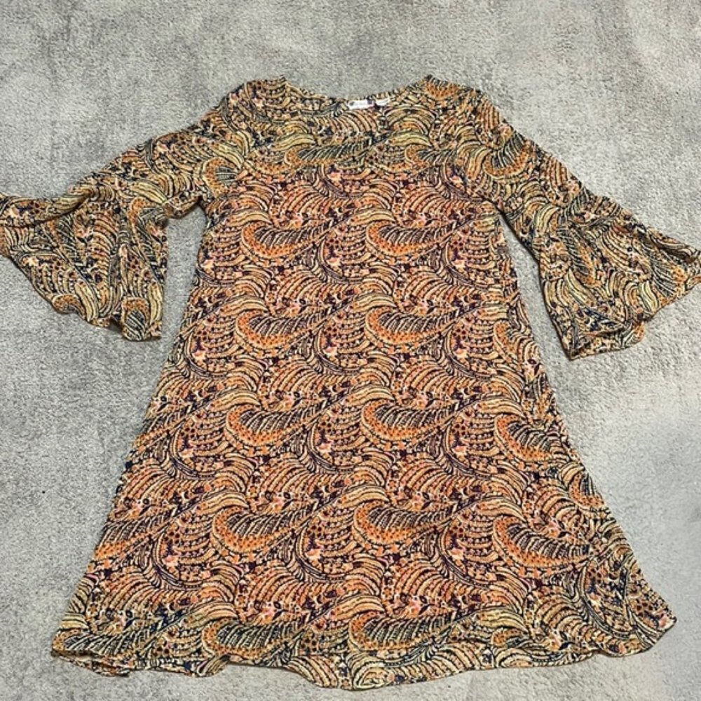 EC Kut from the Kloth Long Sleeve Orange / Purple Print Bell Sleeve - Size 10